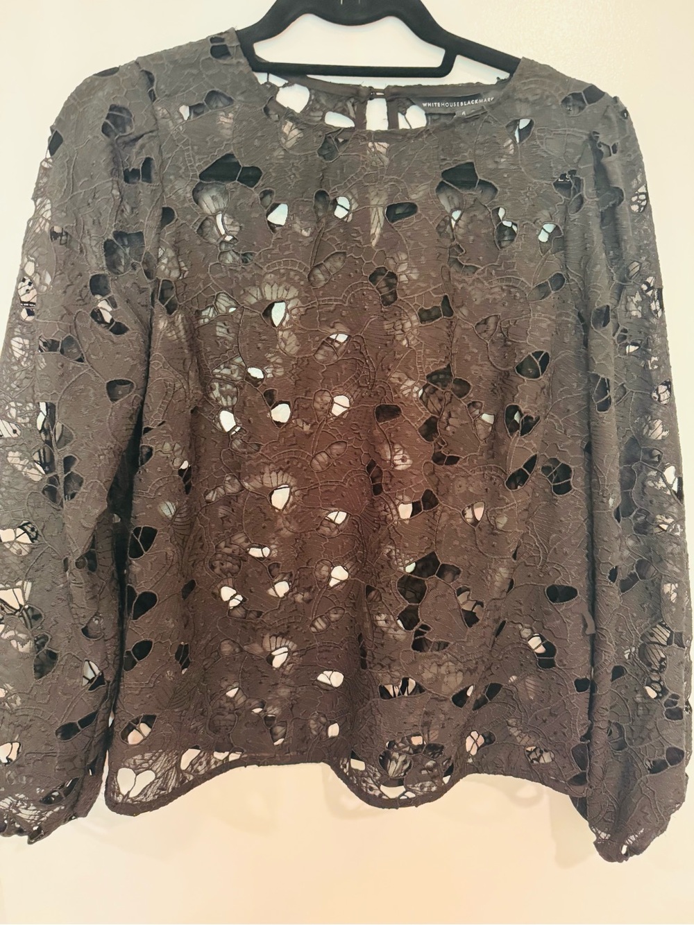 White House Black Market Black Floral Cutout Lace Long-Sleeve Blouse